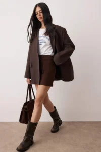 TRENDYOLMiLLA Brown-Multicolored Checkered Thin Belt Detailed Mini Shorts Skirt Shorts & Bermuda - Image 4