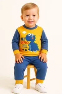 aden kids Boy's Dinosaur Printed Cotton Pajama Set 0-5 Years - Seasonal, Suitable for Daily Use