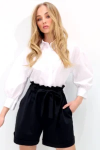 Trend Alaçatı Stili Women's Black Elastic Waist Belted Double Pocket Double Leg Shorts Alc-X13338-1 - Image 2