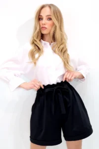 Trend Alaçatı Stili Women's Black Elastic Waist Belted Double Pocket Double Leg Shorts Alc-X13338-1 - Image 4