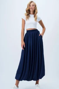 Trend Alaçatı Stili Women's Navy Blue Double Pocket Lined Maxi Length Bubble Skirt Alc-X14348 - Image 2