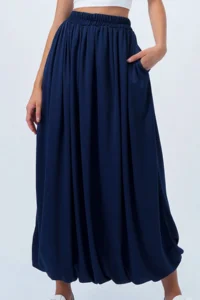 Trend Alaçatı Stili Women's Navy Blue Double Pocket Lined Maxi Length Bubble Skirt Alc-X14348 - Image 5