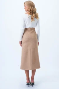 Trend Alaçatı Stili Women's Beige Hidden Zipper Stitching Detailed Faux Suede Maxi Length Skirt Alc-X14407 - Image 6