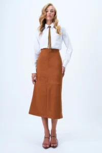 Trend Alaçatı Stili Women's Tan Hidden Zipper Stitching Detailed Faux Suede Maxi Length Skirt Alc-X14407 - Image 4