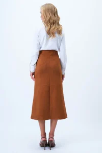 Trend Alaçatı Stili Women's Tan Hidden Zipper Stitching Detailed Faux Suede Maxi Length Skirt Alc-X14407 - Image 6
