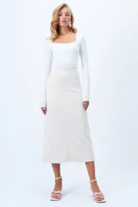 Trend Alaçatı Stili Women's Ecru Hidden Zipper Stitching Detailed Faux Suede Maxi Length Skirt Alc-X14407 - Image 5