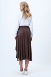 Trend Alaçatı Stili Women's Bitter Brown Asymmetrical Cut Faux Suede Skirt with Tie Waist Alc-X14426 - Image 6