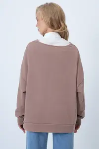 Trend Alaçatı Stili Women's Biscuit V-Neck Double Breasted Oversized Sweatshirt ALC-X14555 - Image 6