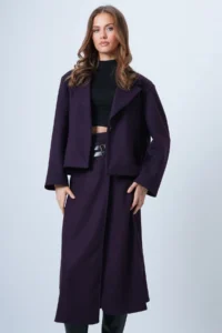 Trend Alaçatı Stili Women's Plum Leather Wrapped Cut Midi Length Velvet Skirt with Belt Accessories ALC-X14570 - Image 5