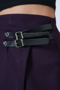 Trend Alaçatı Stili Women's Plum Leather Wrapped Cut Midi Length Velvet Skirt with Belt Accessories ALC-X14570 - Image 6