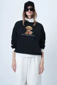 Trend Alaçatı Stili Women's Black Front Printed Oversized Cotton Sweatshirt ALC-X14651
