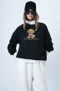 Trend Alaçatı Stili Women's Black Front Printed Oversized Cotton Sweatshirt ALC-X14651 - Image 2