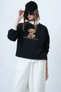Trend Alaçatı Stili Women's Black Front Printed Oversized Cotton Sweatshirt ALC-X14651 - Image 3