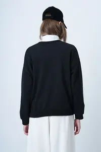 Trend Alaçatı Stili Women's Black Front Printed Oversized Cotton Sweatshirt ALC-X14651 - Image 7