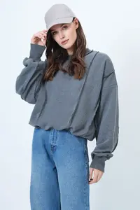 Trend Alaçatı Stili anthracite Stitching Detailed Oversized Design Sweatshirt