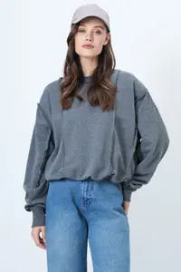 Trend Alaçatı Stili anthracite Stitching Detailed Oversized Design Sweatshirt - Image 4