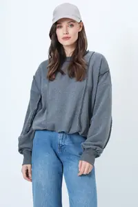 Trend Alaçatı Stili anthracite Stitching Detailed Oversized Design Sweatshirt - Image 5