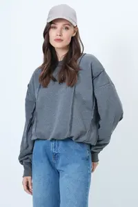 Trend Alaçatı Stili anthracite Stitching Detailed Oversized Design Sweatshirt - Image 6