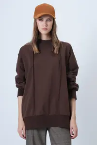 Trend Alaçatı Stili Women's Brown Stitching Detailed Oversized Design Sweatshirt ALC-X14662 - Image 2