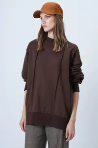Trend Alaçatı Stili Women's Brown Stitching Detailed Oversized Design Sweatshirt ALC-X14662 - Image 5