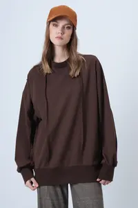 Trend Alaçatı Stili Women's Brown Stitching Detailed Oversized Design Sweatshirt ALC-X14662 - Image 6