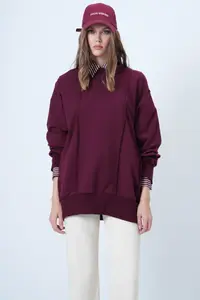 Trend Alaçatı Stili Women's Claret Red Stitching Detailed Oversized Design Sweatshirt ALC-X14662 - Image 2
