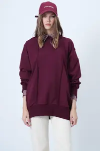 Trend Alaçatı Stili Women's Claret Red Stitching Detailed Oversized Design Sweatshirt ALC-X14662 - Image 4