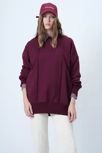 Trend Alaçatı Stili Women's Claret Red Stitching Detailed Oversized Design Sweatshirt ALC-X14662 - Image 6