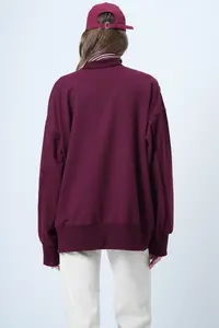 Trend Alaçatı Stili Women's Claret Red Stitching Detailed Oversized Design Sweatshirt ALC-X14662 - Image 7
