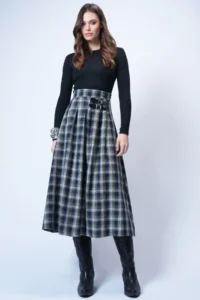 Trend Alaçatı Stili Women's Green Belt Buckle Zippered Pleated Midi Length Skirt ALC-X14752