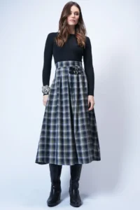 Trend Alaçatı Stili Women's Green Belt Buckle Zippered Pleated Midi Length Skirt ALC-X14752 - Image 2