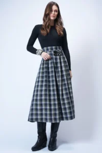 Trend Alaçatı Stili Women's Green Belt Buckle Zippered Pleated Midi Length Skirt ALC-X14752 - Image 3