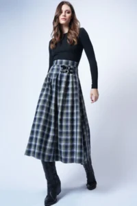 Trend Alaçatı Stili Women's Green Belt Buckle Zippered Pleated Midi Length Skirt ALC-X14752 - Image 5