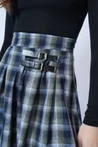Trend Alaçatı Stili Women's Green Belt Buckle Zippered Pleated Midi Length Skirt ALC-X14752 - Image 6