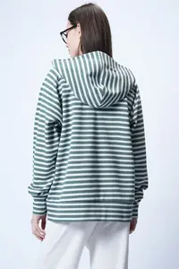 Trend Alaçatı Stili Women's Ecru Green Hooded Oversized Sweatshirt with Snap Closure ALC-X14773 - Image 5