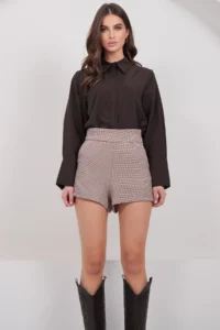 Trend Alaçatı Stili Women Beige Plaid Patterned Shorts ALC-X14926