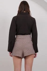 Trend Alaçatı Stili Women Beige Plaid Patterned Shorts ALC-X14926 - Image 5
