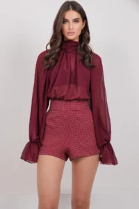 Trend Alaçatı Stili Women Burgundy Plaid Patterned Shorts ALC-X14926 - Image 6