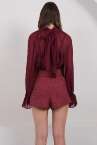Trend Alaçatı Stili Women Burgundy Plaid Patterned Shorts ALC-X14926 - Image 7