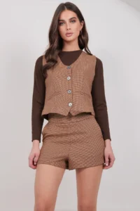 Trend Alaçatı Stili Women Tan Plaid Patterned Shorts ALC-X14926 - Image 3