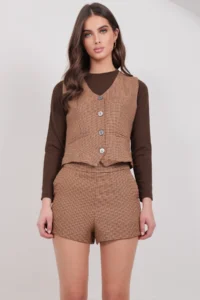 Trend Alaçatı Stili Women Tan Plaid Patterned Shorts ALC-X14926 - Image 4