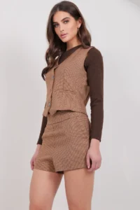 Trend Alaçatı Stili Women Tan Plaid Patterned Shorts ALC-X14926 - Image 5