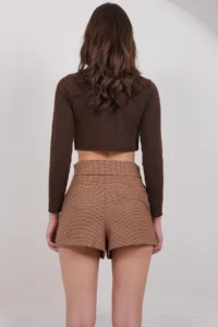Trend Alaçatı Stili Women Tan Plaid Patterned Shorts ALC-X14926 - Image 6