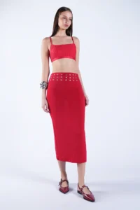 Trend Alaçatı Stili Women's Red Belt Metal Stud Detailed Pencil Skirt ALC-X15124 - Image 6