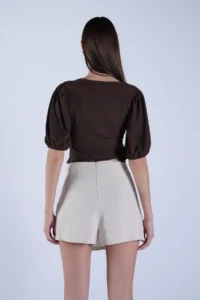 Trend Alaçatı Stili Women's Cream Wrap Cut Linen Shorts Skirt with Wooden Buckle and Hidden Zipper ALC-X15131 - Image 7