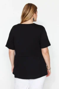 Trendyol Curve Black Crew Neck Wide Pattern 100% Cotton Knitting T-Shirt - Image 5