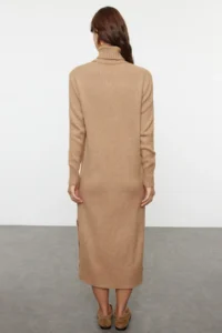 TRENDYOLMİLLA Camel Midi Wide Pattern Soft textured Knit Dress - Image 5