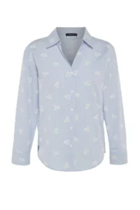 TRENDYOLMİLLA Mavi Striped flower patterned Cotton Oversized Wide Pattern Weaving Shirt - Image 11