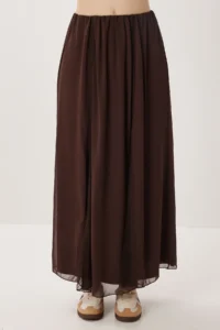 Lovelyİstanbul Wrinkle Effect Tulle Chiffon Skirt  BROWN - Image 4