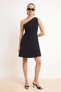 TRENDYOLMİLLA Black Single Arm Skirt Opened at Waist Short / Mini Flexible Weaving Dress